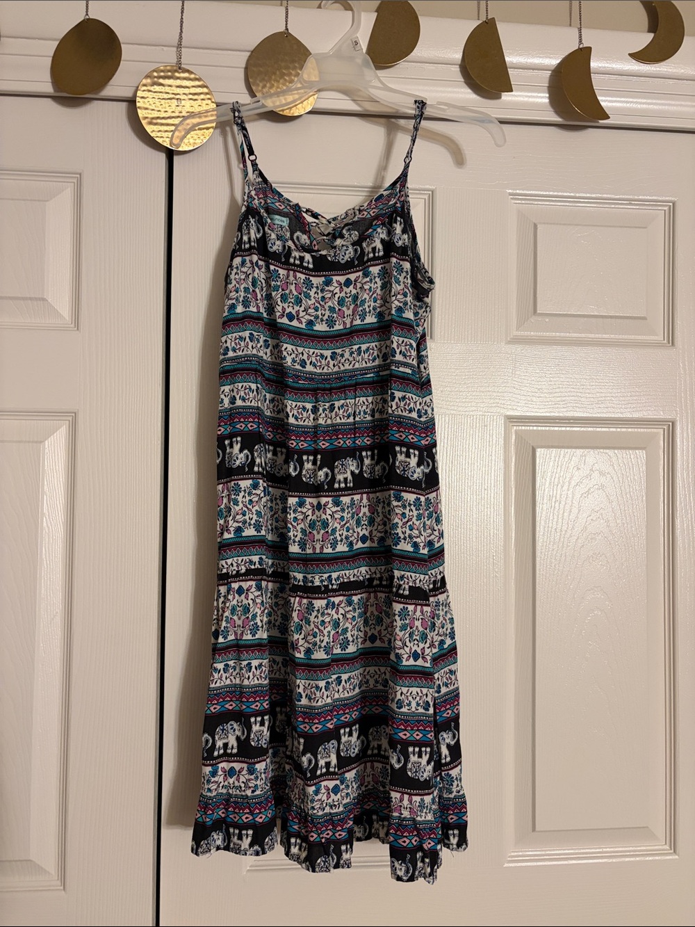 Boho Elephant Print Spaghetti Strap Dress - Black & Teal Mauriceโs